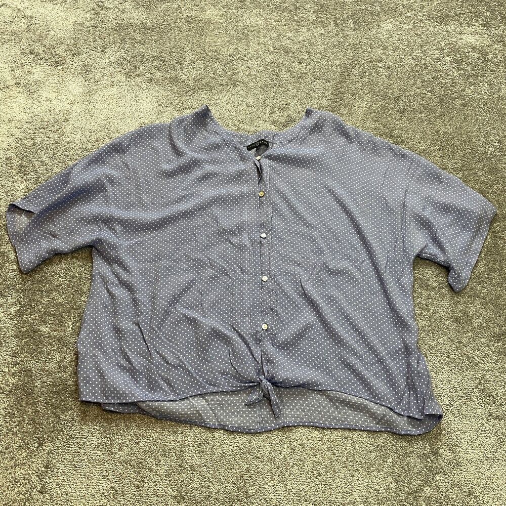 FD Fred David Button Up Blouse Shirt Womens 3X Light Blue Polka Dot Short Sleeve